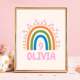 Poster Festa de Aniversário da Menina Cute Rainbow Nome P
