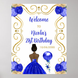 Poster Festa de aniversário Dark Skin Princess Blue Welco