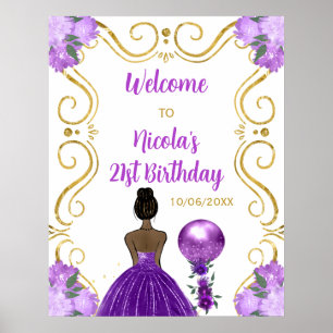 Poster Festa de aniversário Dark Skin Princess Purple Wel