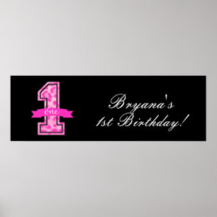 Poster Festa de Aniversário de 1 Ano com Estampa de Leopa