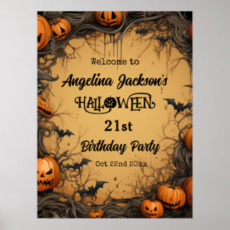 Poster Festa de Aniversário de 21 anos no Halloween com a