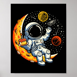 Poster Festa de Aniversário de Astronauta na Lua Bolo Spa
