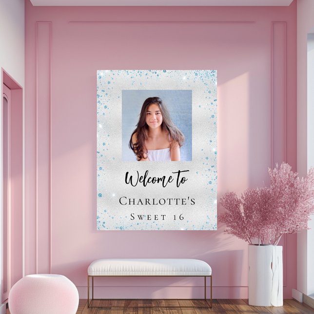 Poster Festa de aniversário de boas-vindas a foto azul br (Criador carregado)