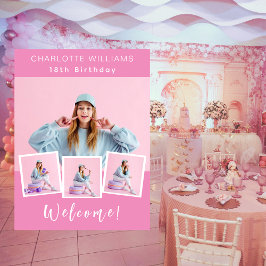 Poster Festa de aniversário de colagem de fotos rosa bem-