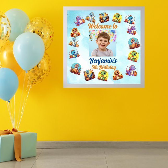 Poster Festa de Aniversário de criança do Tema do Dinossa (Criador carregado)