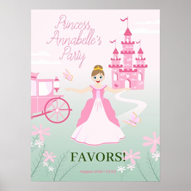 Poster Festa de aniversário de Fantasia Princesa Rosa (Frente)