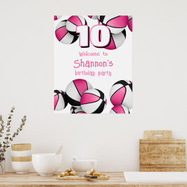 Poster festa de aniversario de meninas de basquete preto-