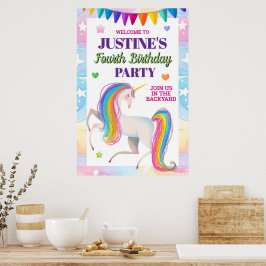 Poster Festa de Aniversário de Unicórnio Mágico para Qual
