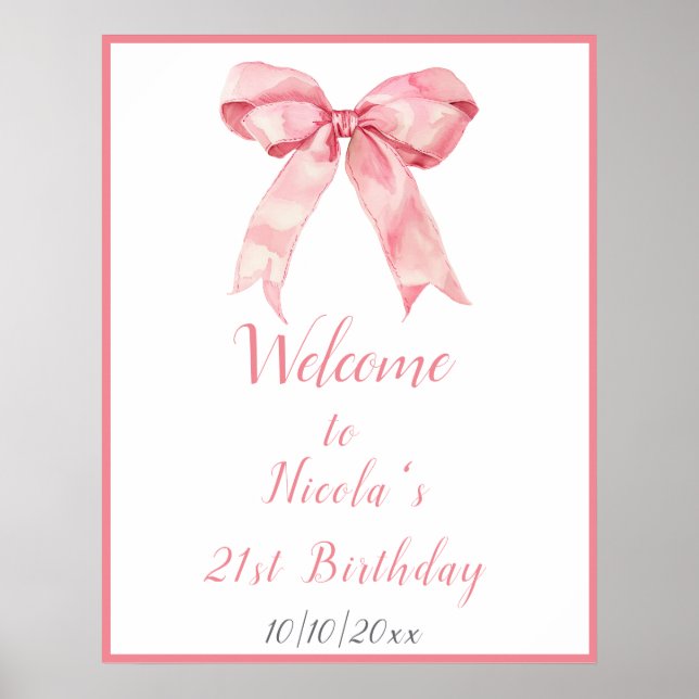 Poster Festa de aniversário do Arco Coquette Rosa (Frente)