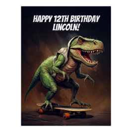 Pôster Festa de Aniversário do Dinossauro T-Rex Andando d