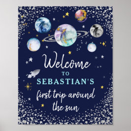 Poster Festa de aniversário Espacial Primeira Viagem Em T