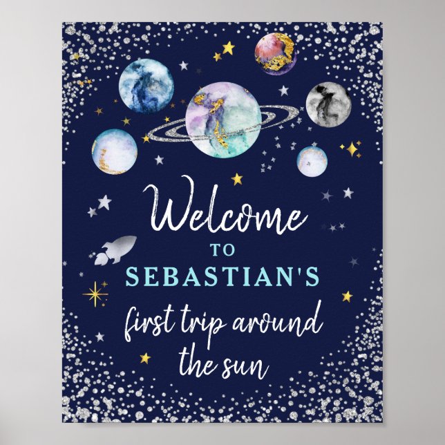 Poster Festa de aniversário Espacial Primeira Viagem Em T (Frente)