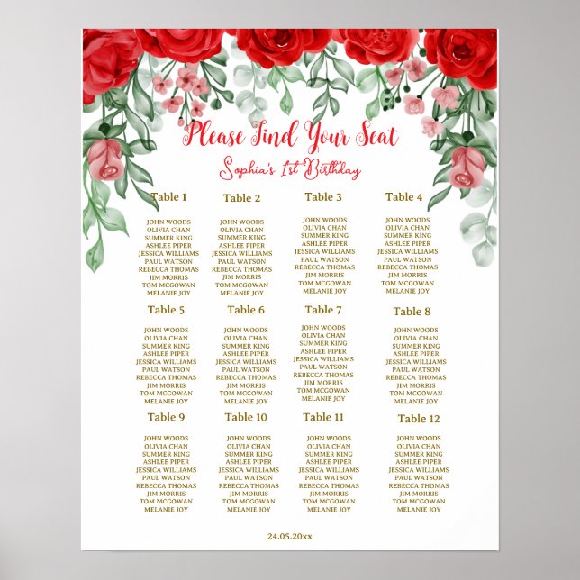 Poster Festa de aniversário Floral Elegante (Frente)