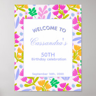 Poster Festa de aniversário floral elegante rosa fofo