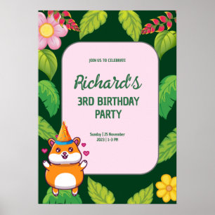 Poster Festa de Aniversário Infantil com Tema Botânico de