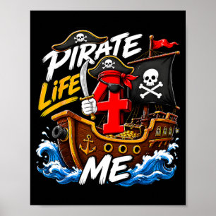 Poster Festa de Aniversário Infantil Pirata 4 Anos Menino