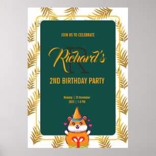 Poster Festa de Aniversário Infantil Tema Hamster Fofo Ve