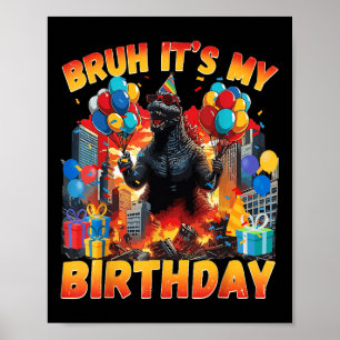 Poster Festa de Aniversário Kaiju Japão Monstro Dinossaur
