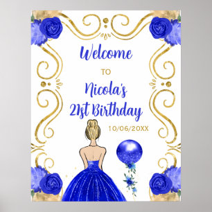 Poster Festa de aniversário Loira Princesa Real Blue Bem-