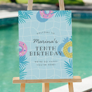 Poster Festa de Aniversário Moderna de Verão na Piscina