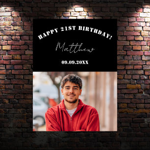 Poster Festa de aniversário personalizada branca preta - 