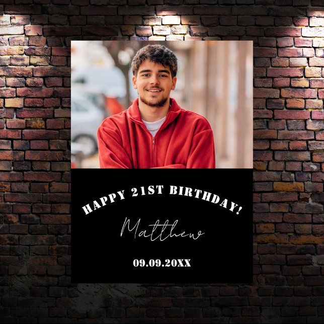 Poster Festa de aniversário personalizada branca preta -  (Criador carregado)