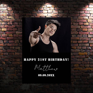Poster Festa de aniversário personalizada branca preta - 