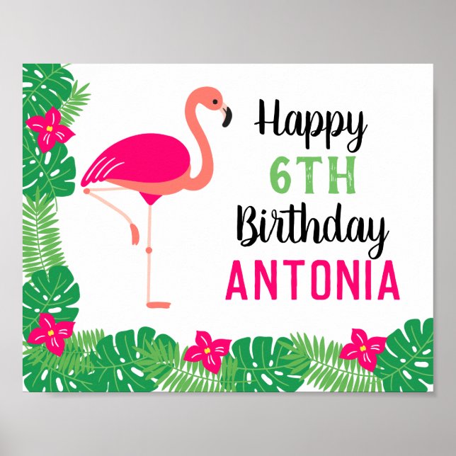Poster Festa de aniversário Personalizada Flamingo Rosa T (Frente)