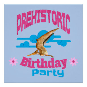 Pôster Festa de Aniversário Pré-Histórica Pterodáctilo En