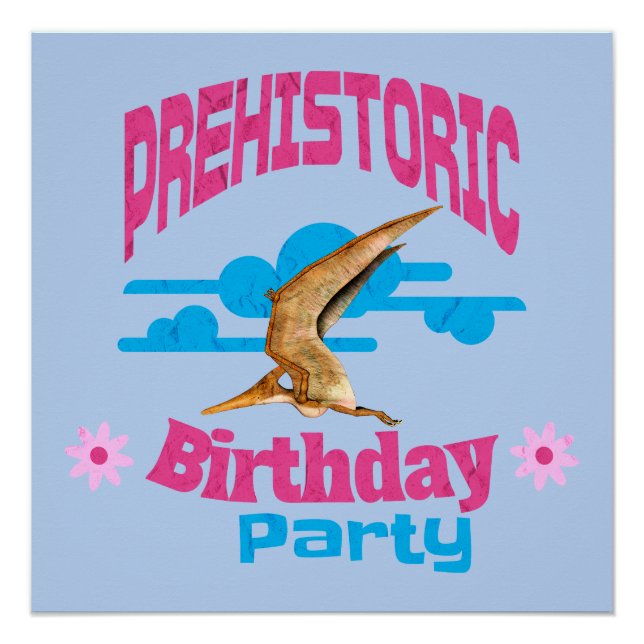 Pôster Festa de Aniversário Pré-Histórica Pterodáctilo En (Frente)