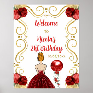 Poster Festa de aniversário Red Hair Princess Red Welcome