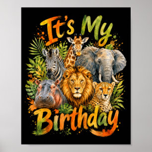 Poster Festa de Aniversário Safari Selva Zoológico Animai