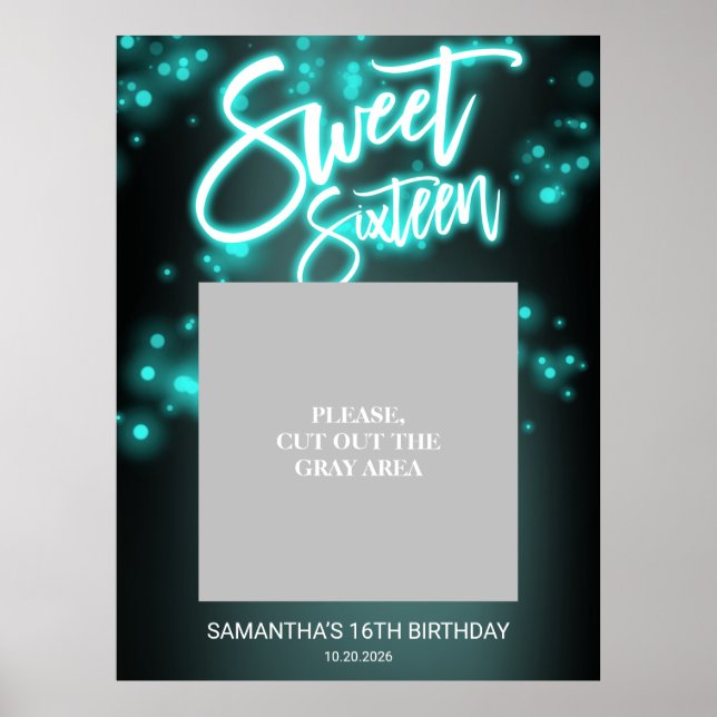 Poster Festa de Aniversário Sweet 16 Neon Teal Glow Dark  (Frente)