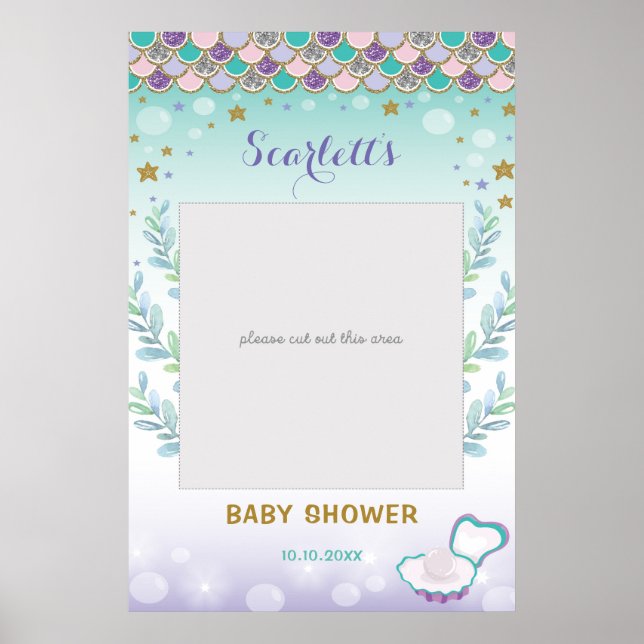 Poster Festa de Bebê do Sereia Aniversário Prop do Fotoca (Frente)