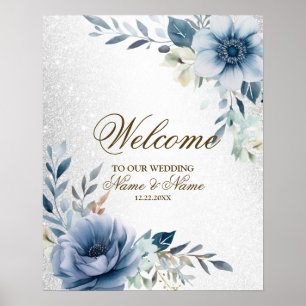 Poster Festa de Boas-Vindas Flores de Aquarela Azul Empoe