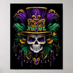 Poster Festa de Carnaval Fantasia Mardi Gras Crânio de Aç