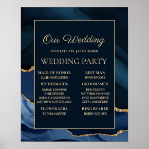 Poster Festa de Casamento com Mármore Azul Naval Dourado