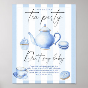 Poster festa de chá azul baby shower Não diga bebê