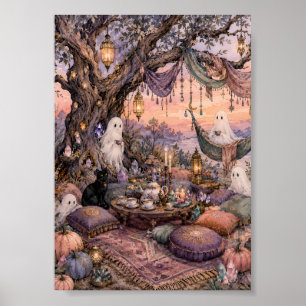 Poster Festa de Chá dos Fantasmas Caprichosos Outono Arte