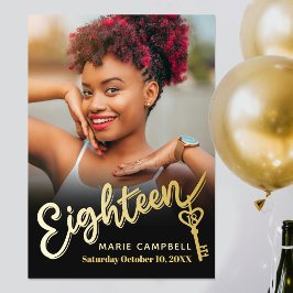 Poster Festa de chave de 18º aniversário preto dourado fo