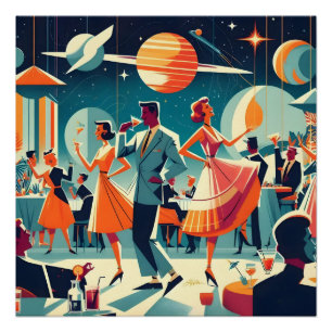 Pôster Festa de Cocktail da Era Espacial de Meados do Séc
