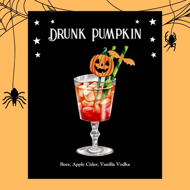 Poster Festa de Cocktail do Dia das Bruxas com Receita de (Halloween Cocktail Party with Pumpkin Recipe Poster)