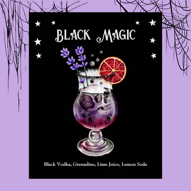 Poster Festa de Cocktail do Halloween com receita do crân (Halloween Cocktail Party with Skull Recipe Poster)