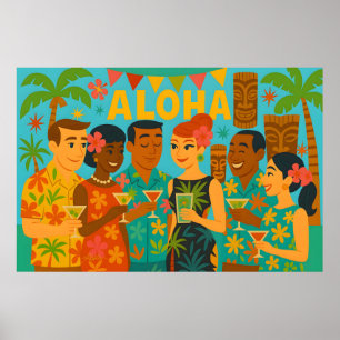 Poster Festa de Cocktail Luau de Meados do Século 60