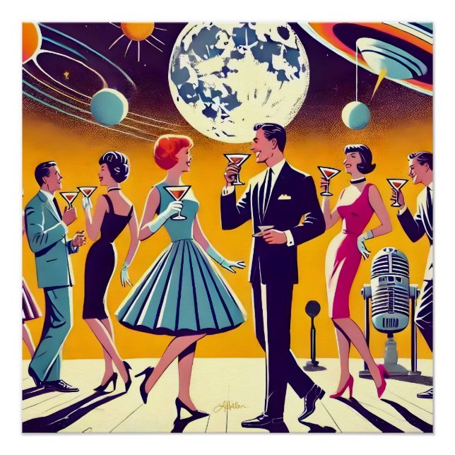 Pôster Festa de Coquetel Espacial dos Anos 60 no Estilo M (Frente)