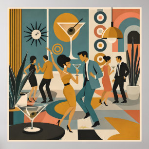 Poster Festa de Dança do Cocktail Martini Hippie dos Anos