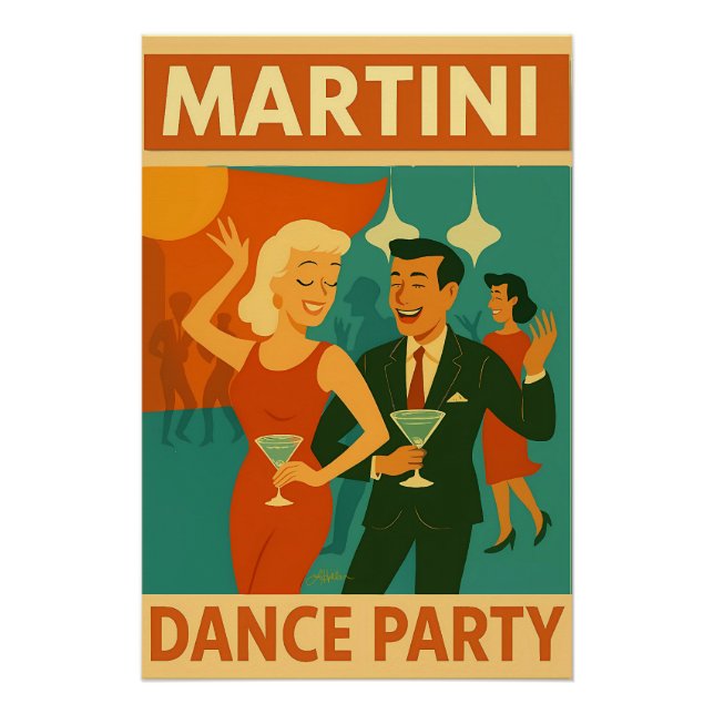 Pôster Festa de Dança Martini Meados do Século (Frente)