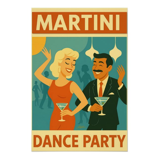 Pôster Festa de Dança Martini Meados do Século (Frente)