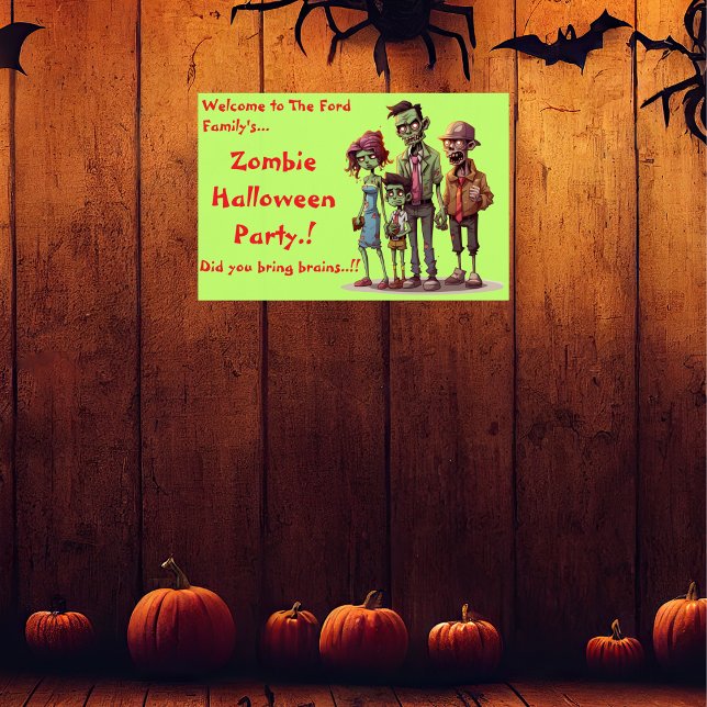 Poster Festa de Dia das Bruxas da Família Zombie (Zombie Family Halloween Party Wall Poster)