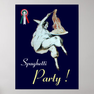 Pôster FESTA DE ESPAGUETE,COZINHA ITALIANA azul vermelho 